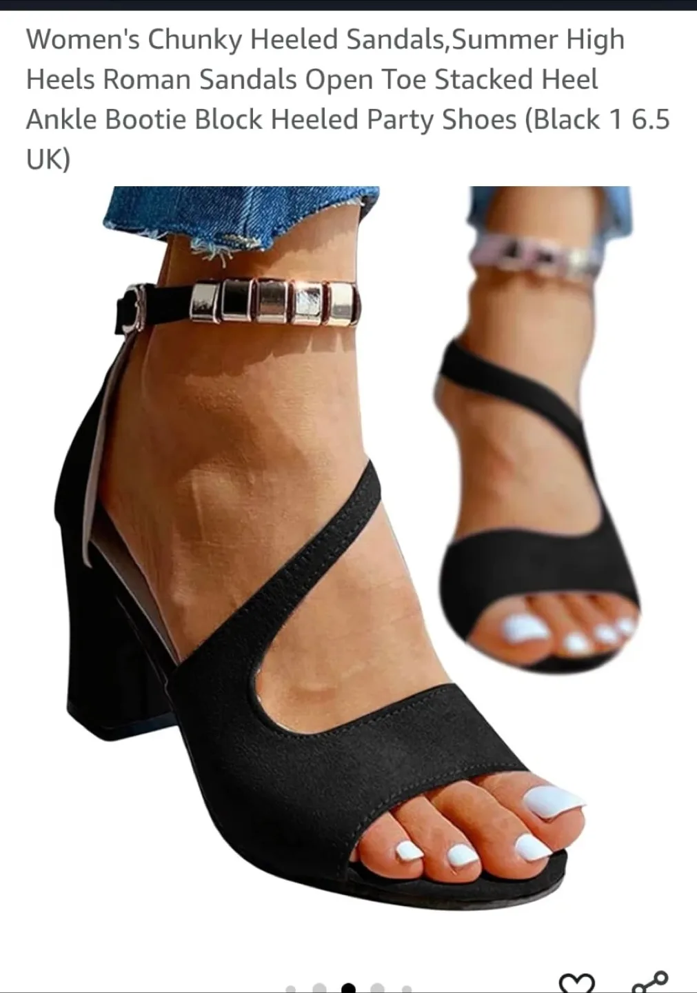 Women's Black Chunky Heeled Sandals - Size 6.5 UK image indicator(2)