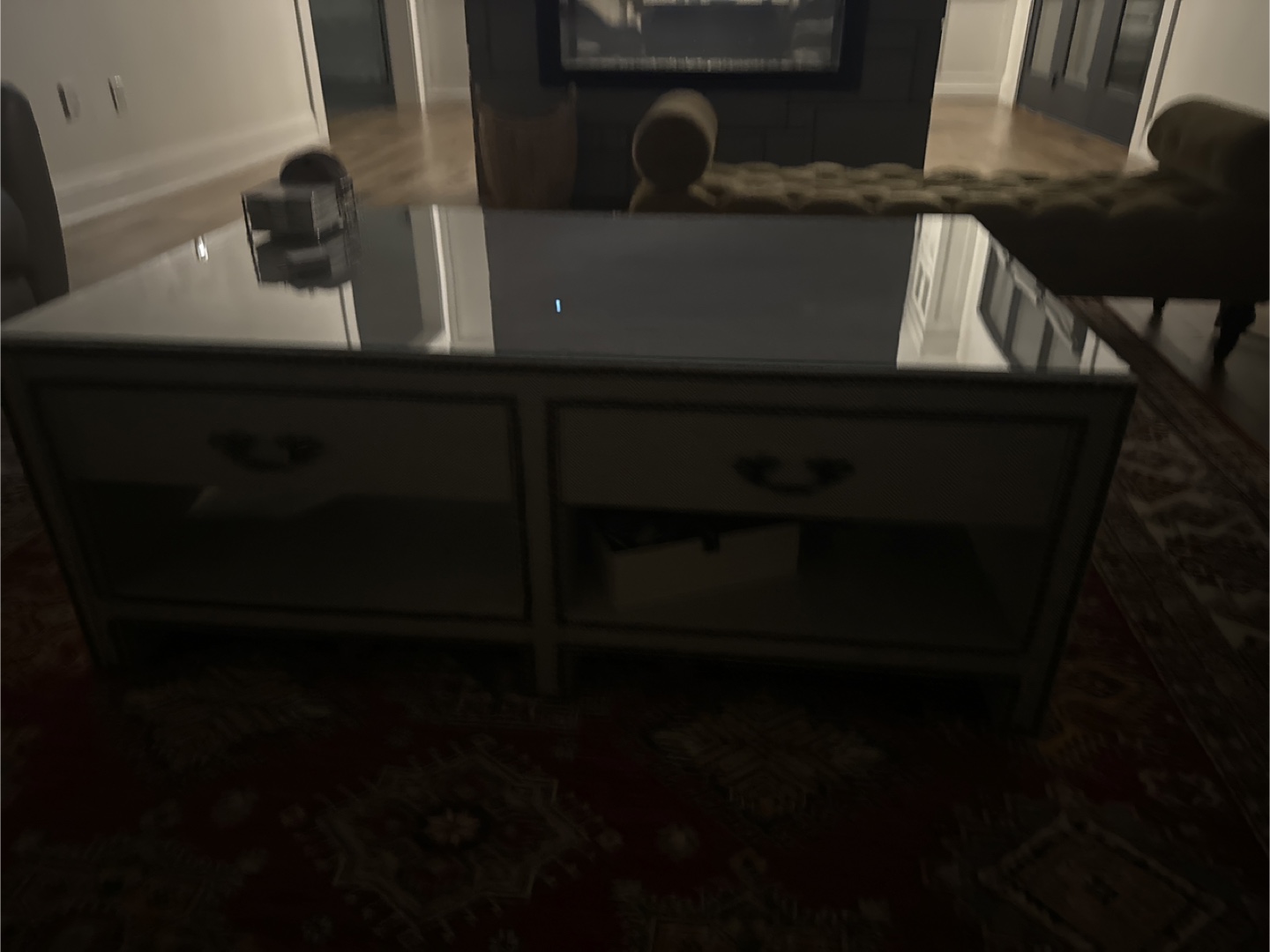 Elegant Two-Drawer Coffee Table with Glass Top