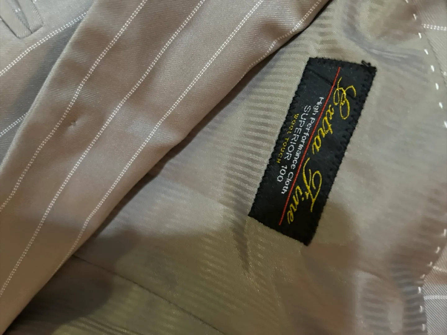 Men's Brutini Beige Pinstripe Suit Jacket with pants thumbnail