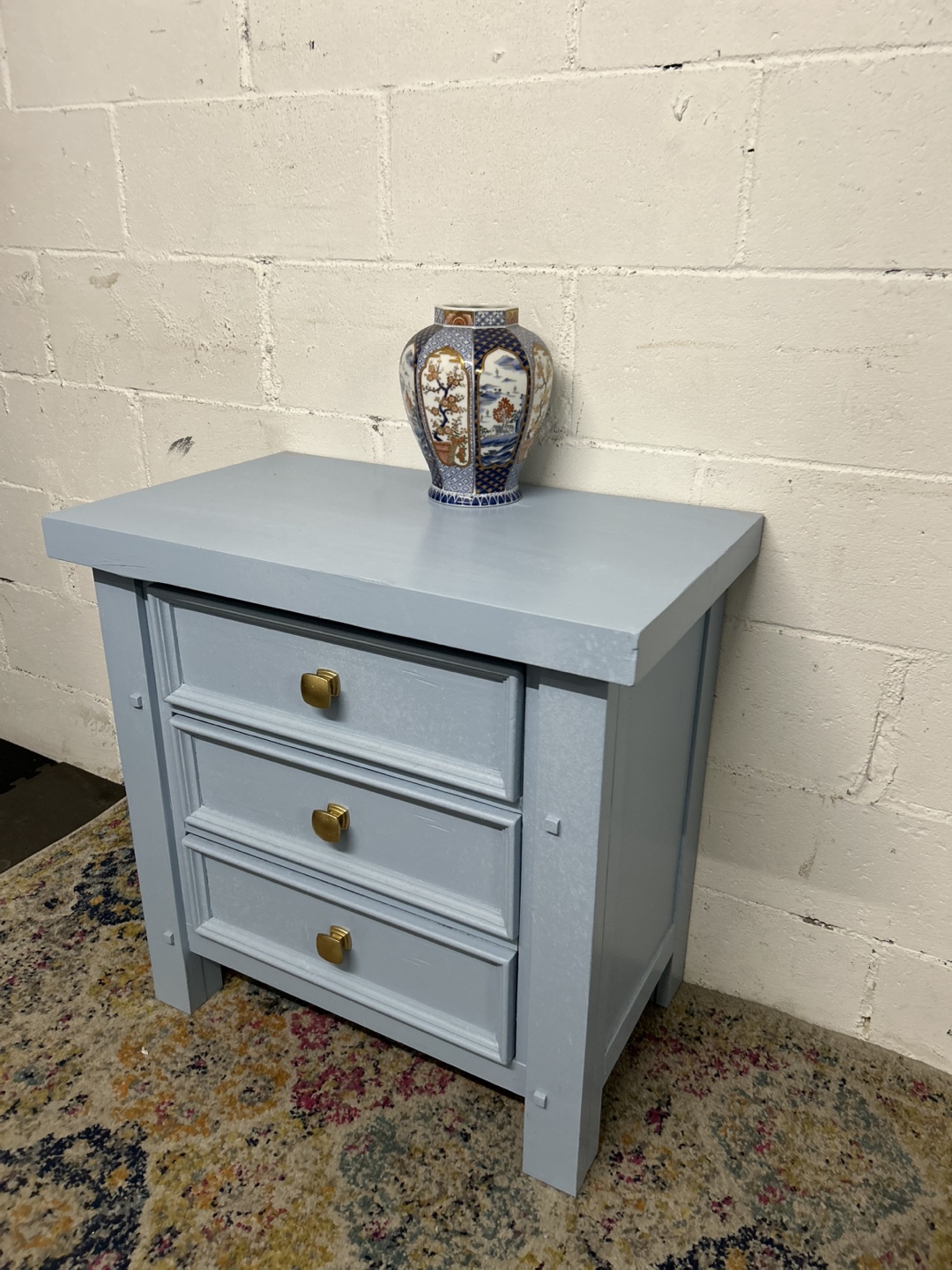 (FREE DELIVERY) Light Blue Three-Drawer Nightstand - photo 2