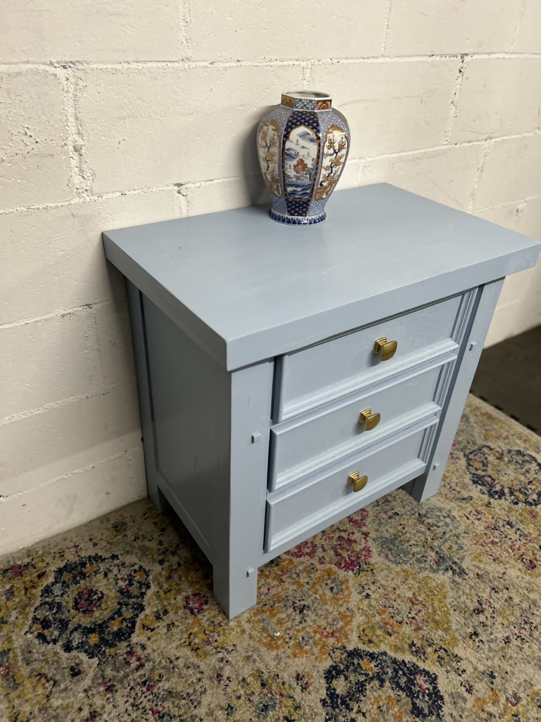 (FREE DELIVERY) Light Blue Three-Drawer Nightstand - photo 3