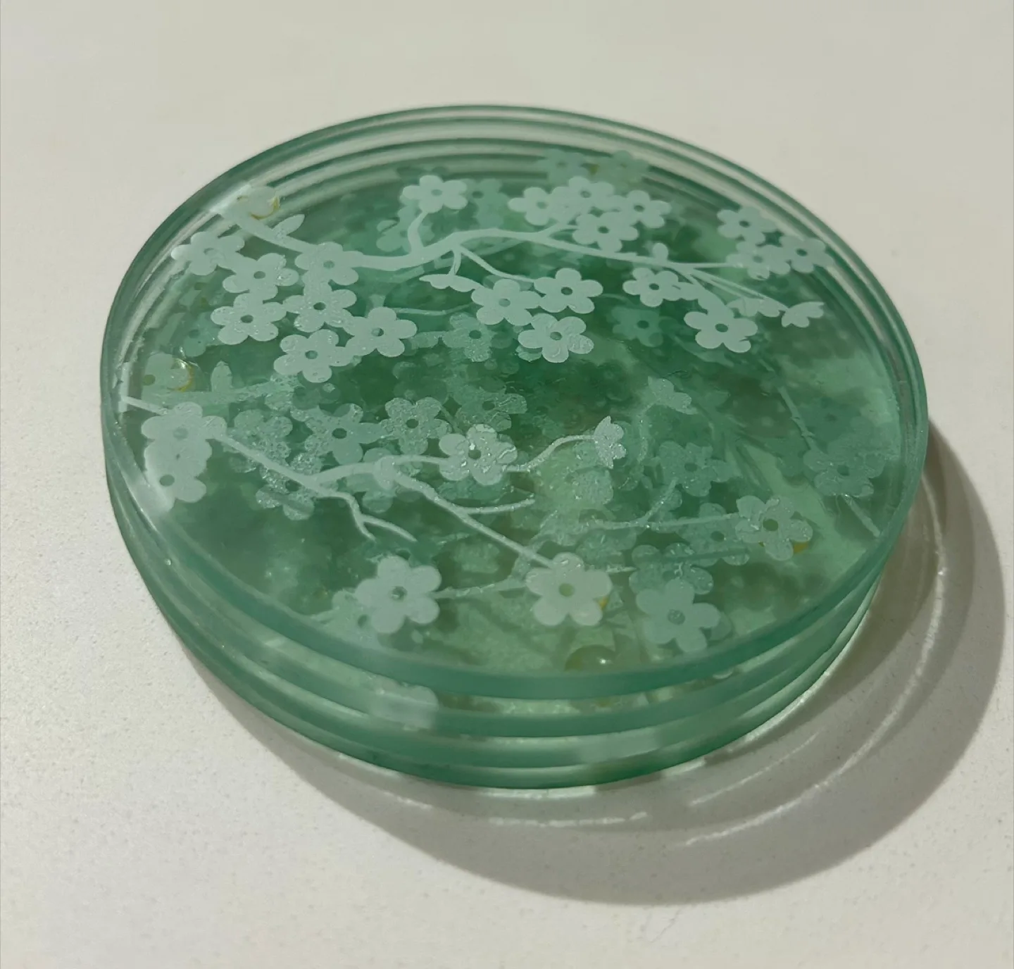 Set of 4 Sage Green Coasters with Floral Design thumbnail