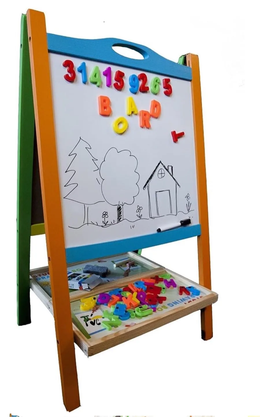 Double-Sided Children's Easel with Chalkboard and Whiteboard thumbnail