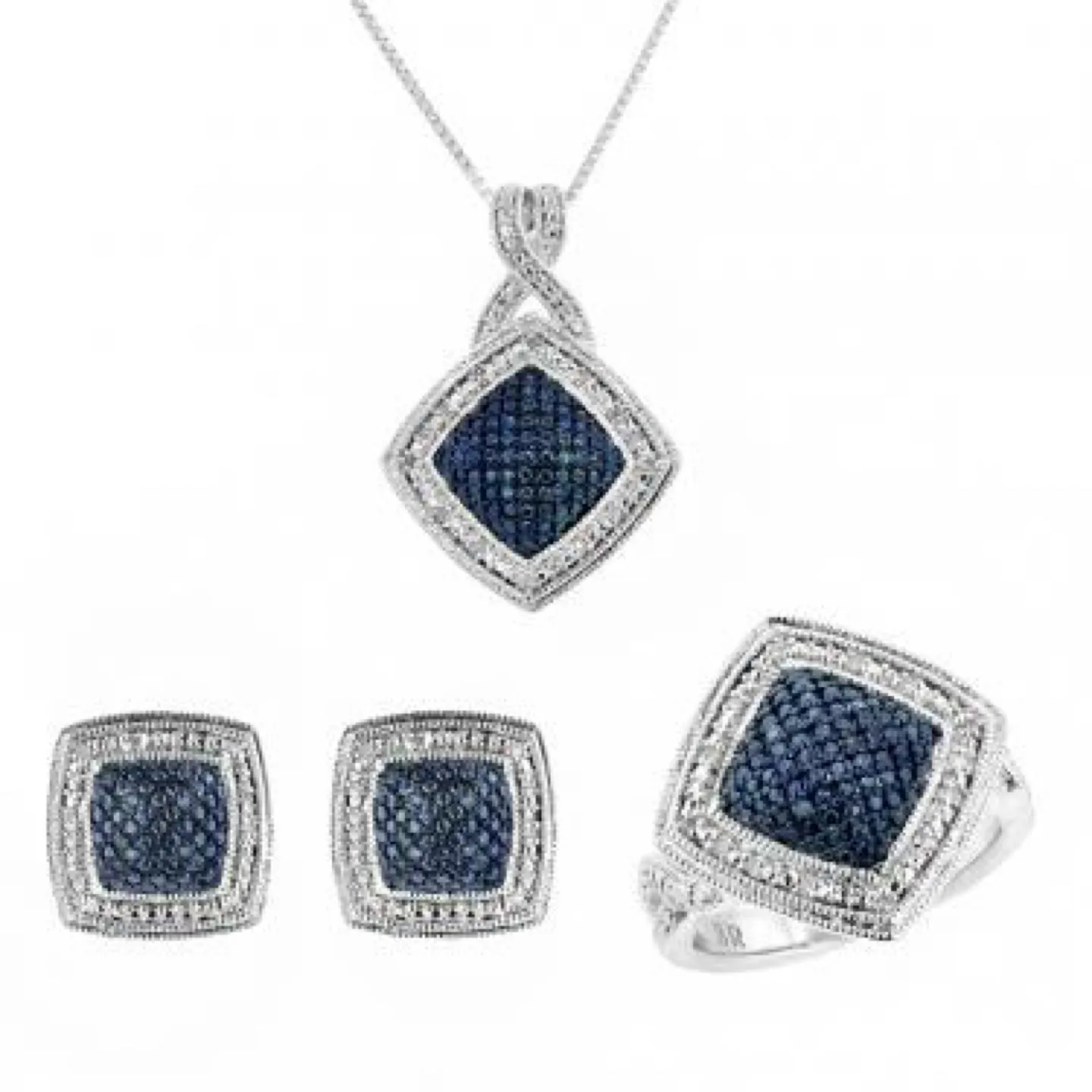 Women's Silver Plated Diamond Necklace, Earrings, and Ring Set image indicator(3)