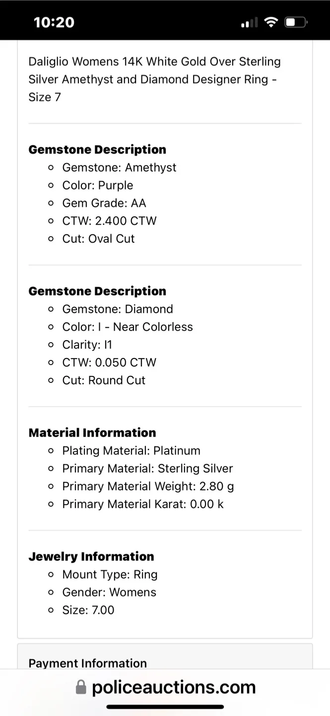 Daligio Women's 14K White Gold Amethyst & Diamond Ring - Size 7 image indicator(4)