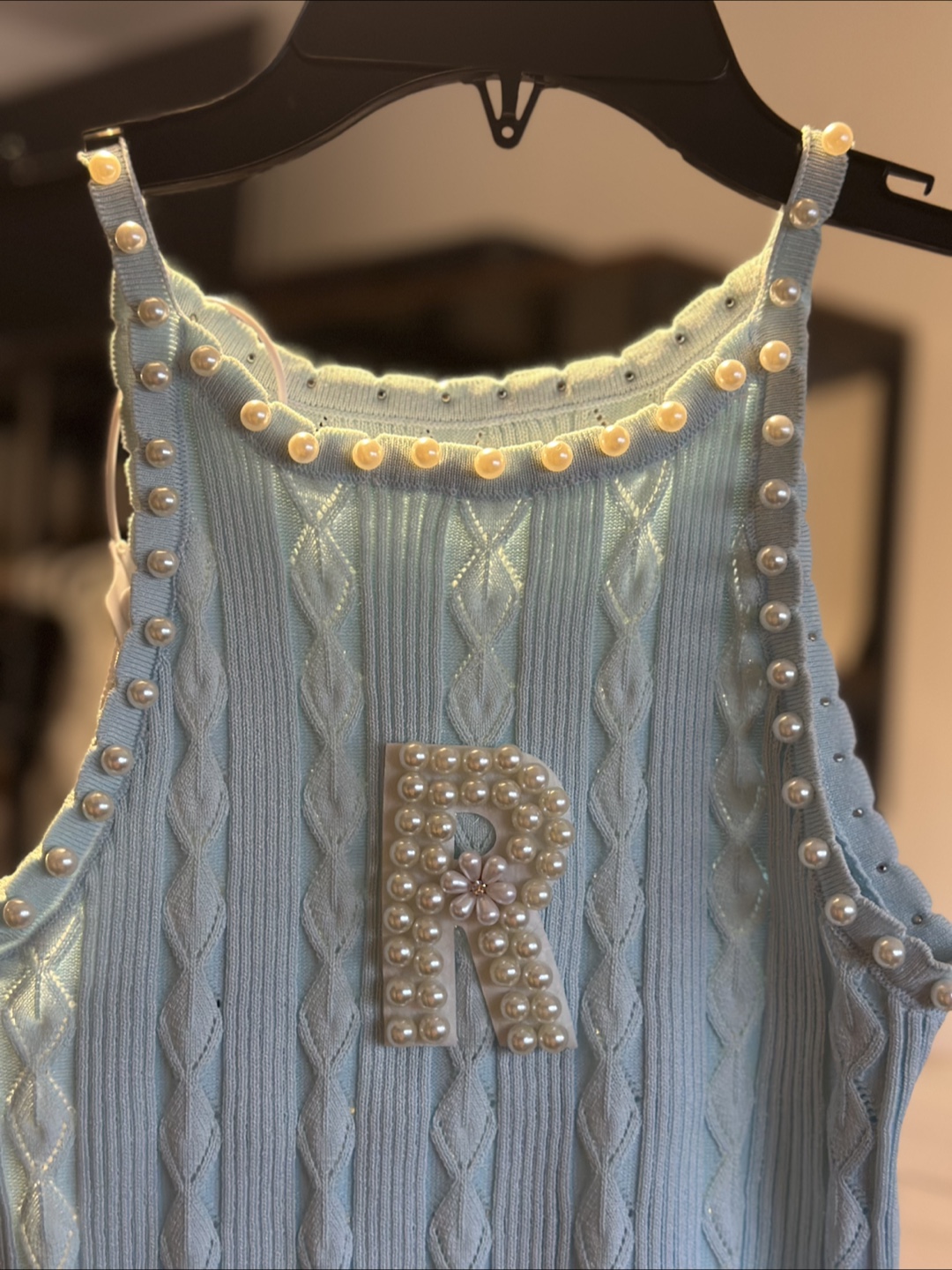 Pearl Embellished Knit Tank Top - Size Small - photo 2