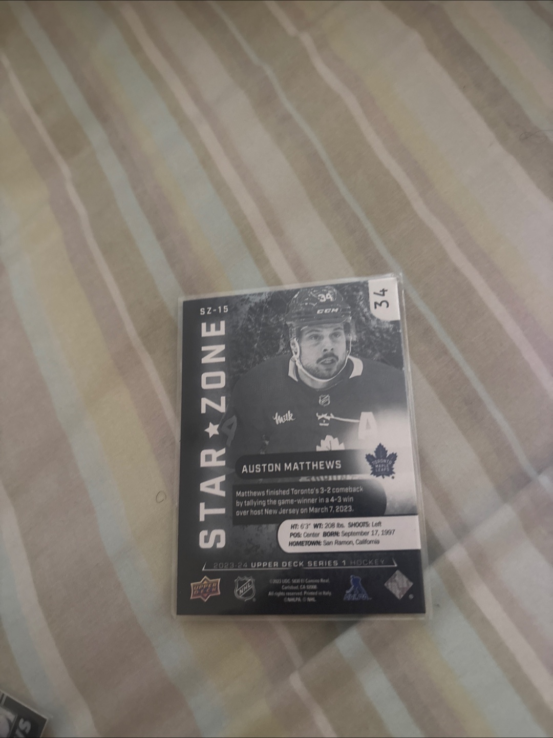 Auston Matthews 2022-23 Upper Deck Series 1 Hockey Card #SZ-15 - photo 2