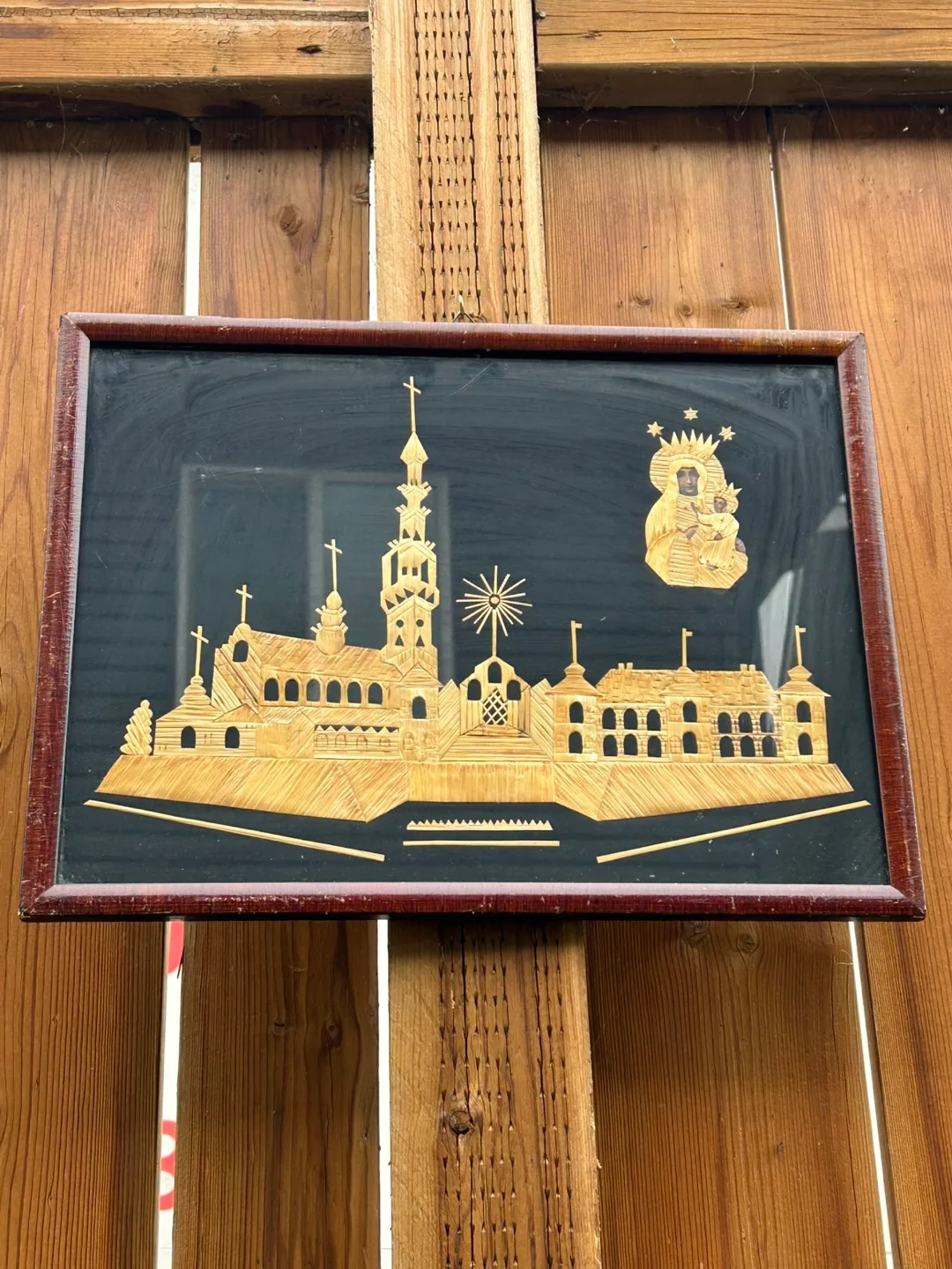 🧡Vintage Monastery Shrine Black Madonna Polish Straw Art 12”/16” thumbnail