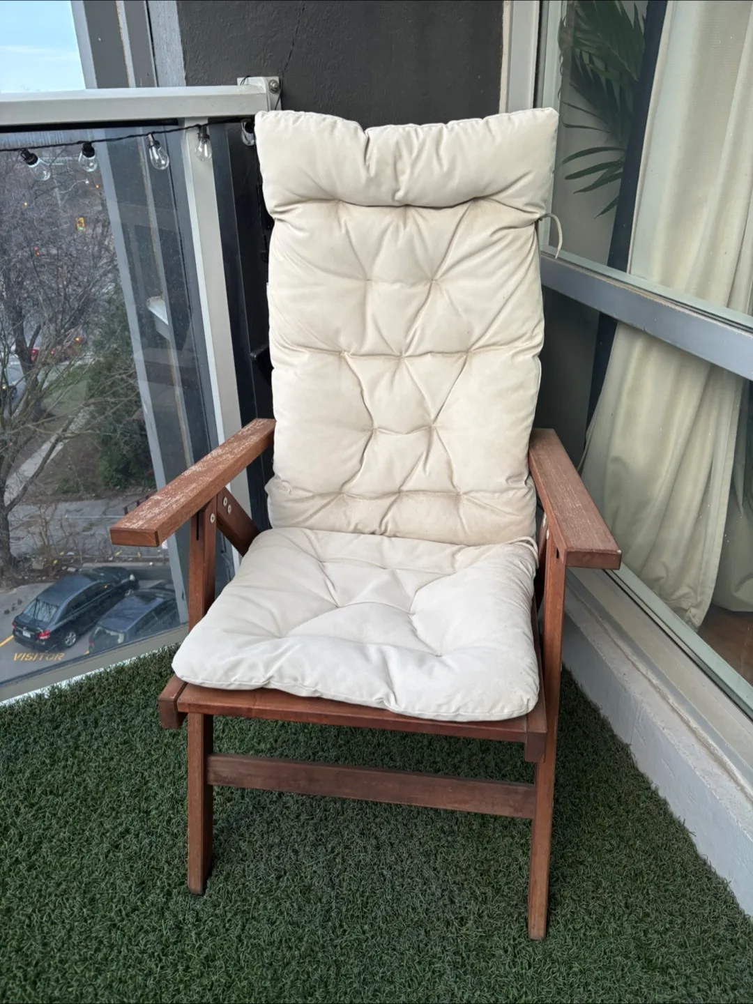 Two Wooden Folding Patio Lounge Chairs with Cushions image indicator(2)