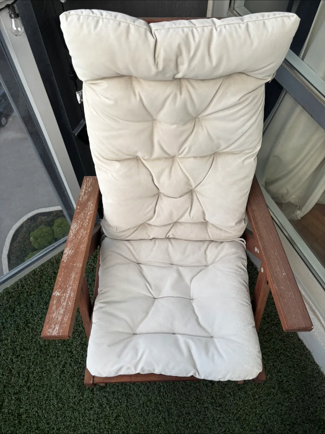 Two Wooden Folding Patio Lounge Chairs with Cushions image indicator(3)