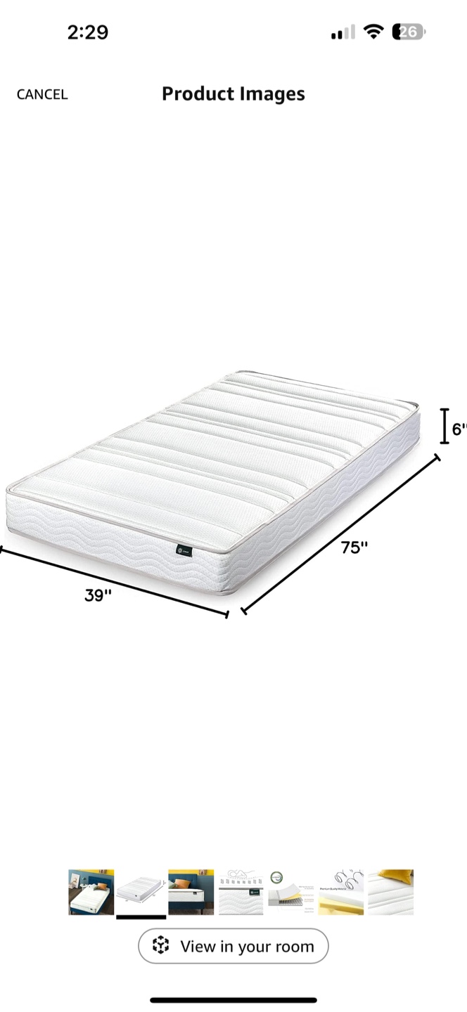 Zinus 6-Inch Mattress - Narrow Twin (never used) - photo 4