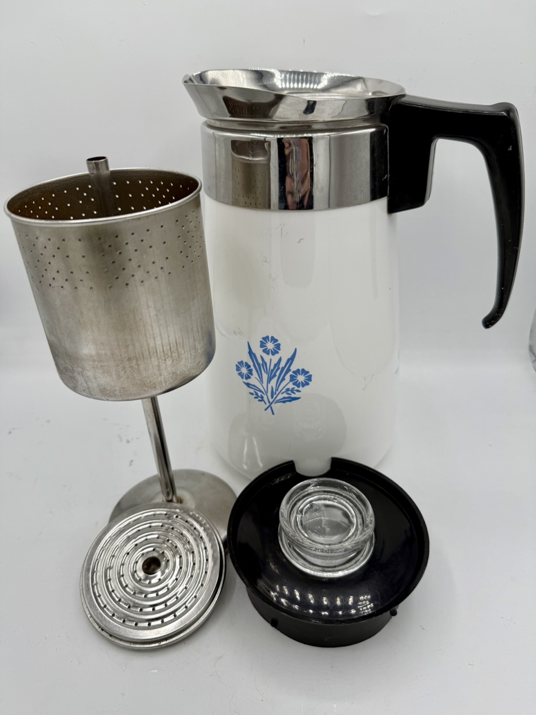 Vintage Corning Ware Percolator Coffee Pot 9 Cup Blue Flowers - photo 4