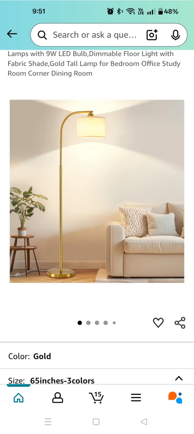 Gold Arc Floor Lamp with Fabric Shade 🧡 - photo 3