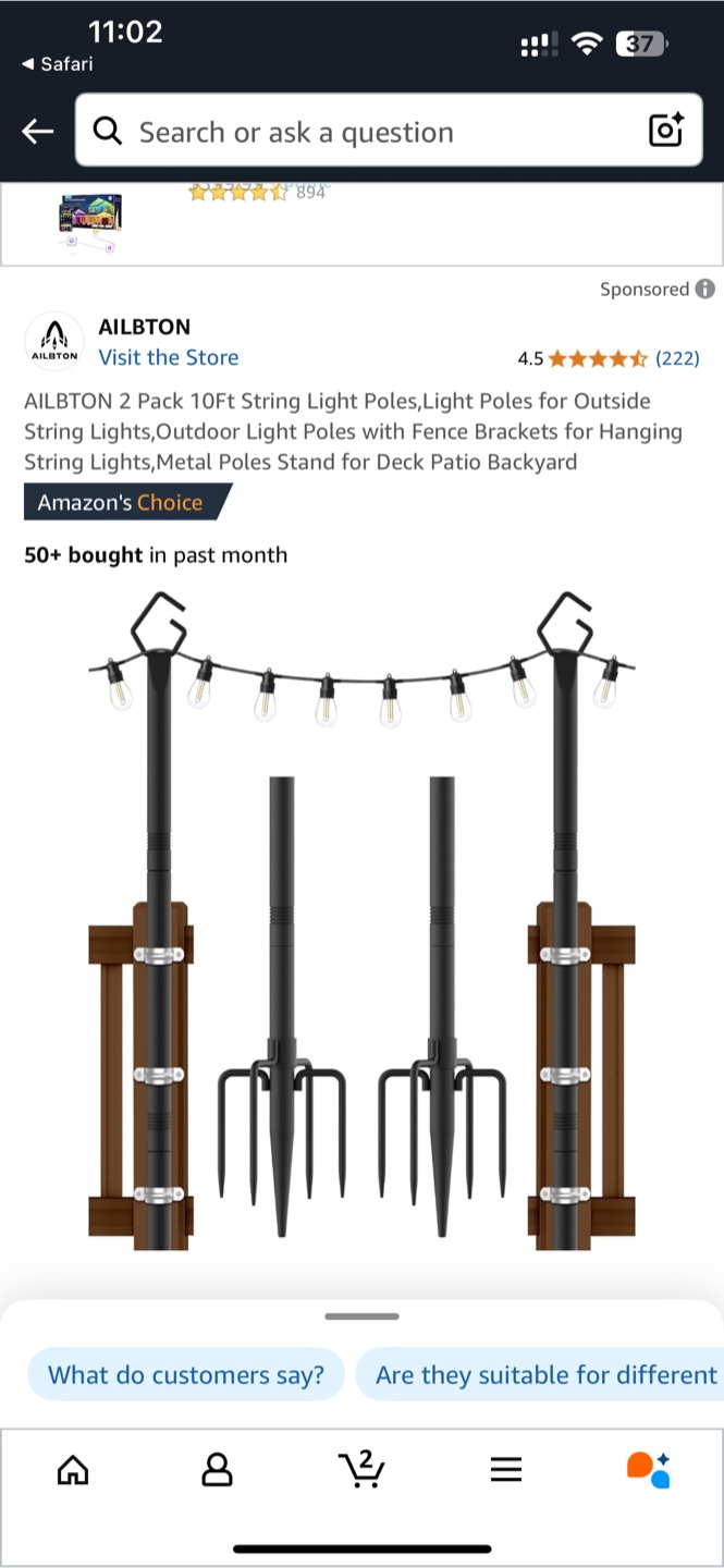 AILBTON 2 Pack 10ft String Light Poles