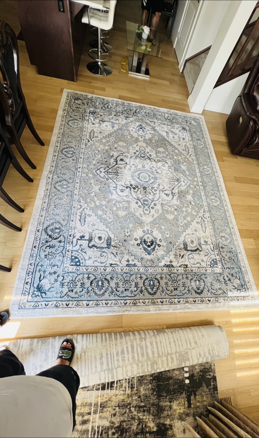 Large Blue and Beige Area Rug
