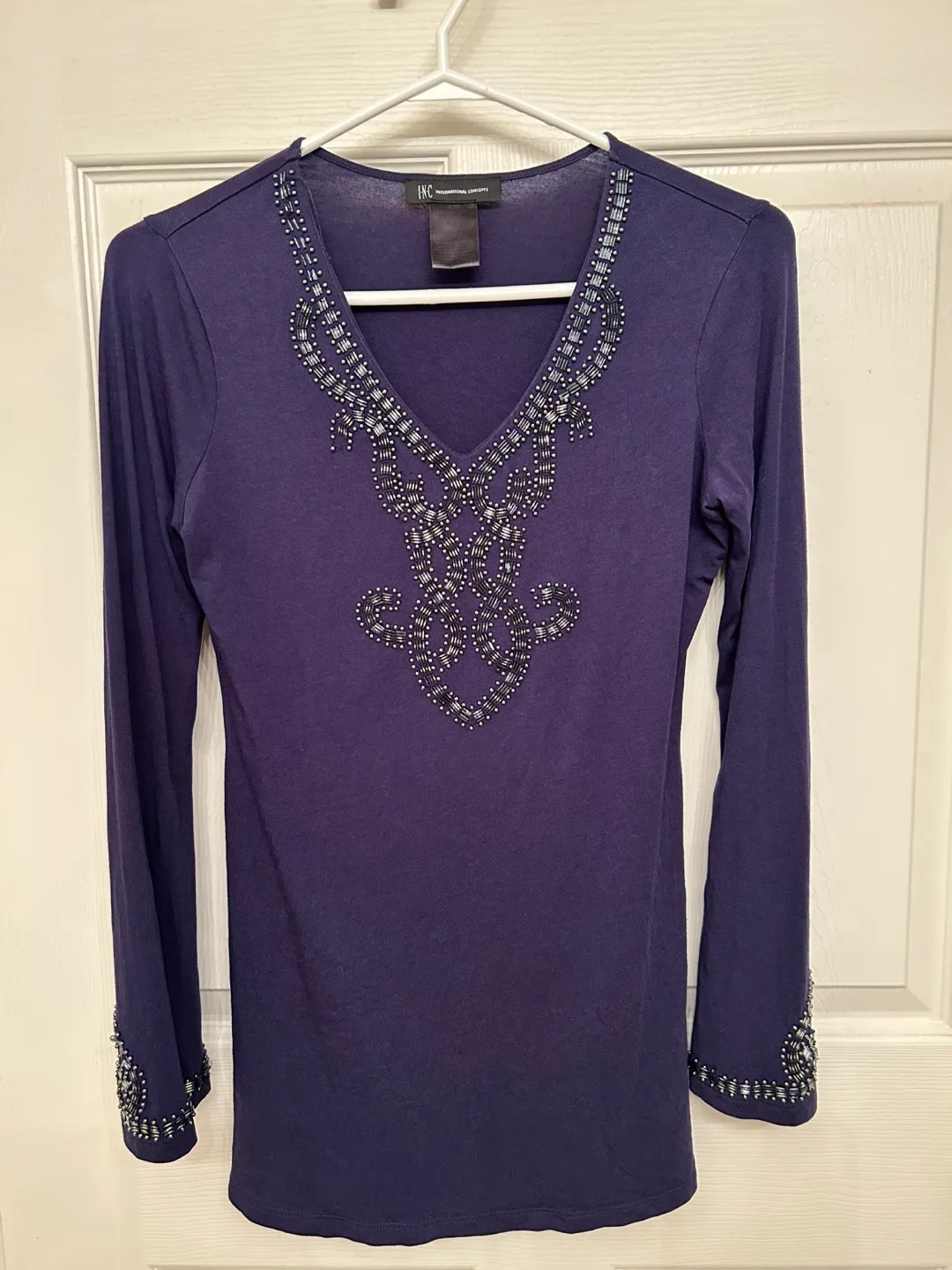 Navy Blue V-Neck Beaded Top image indicator(2)