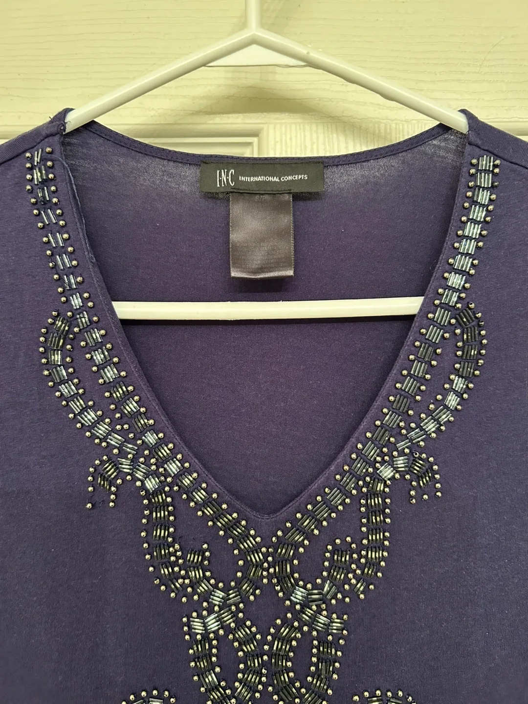 Navy Blue V-Neck Beaded Top image indicator(4)