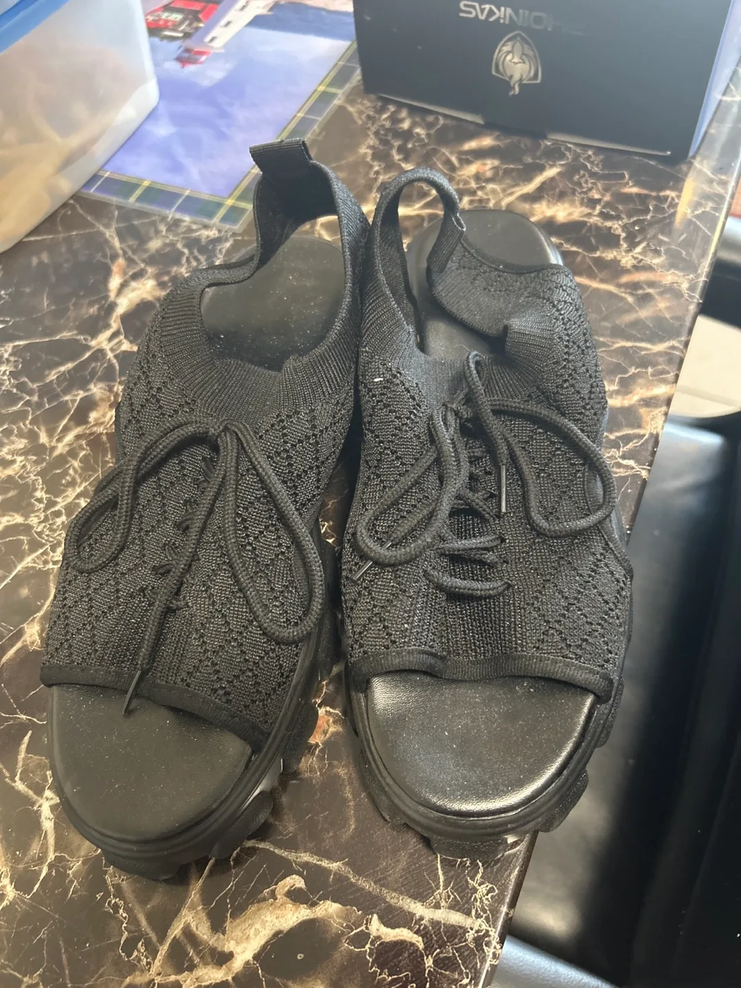 Women's Black Knit Open Toe Sandals thumbnail