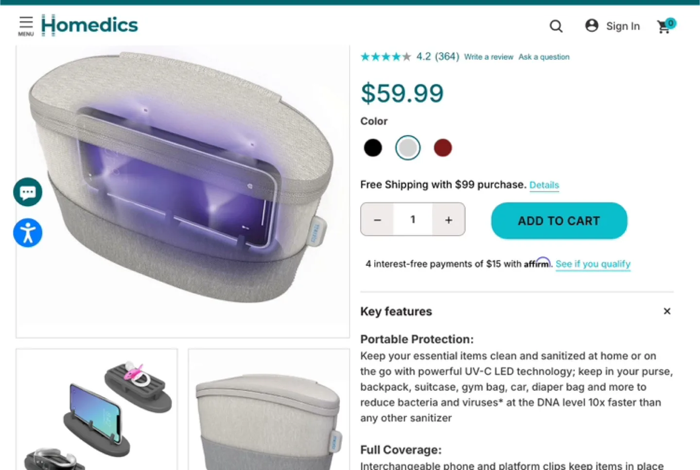 Homedics UV-Clean Portable Sanitizer Bag image indicator(7)