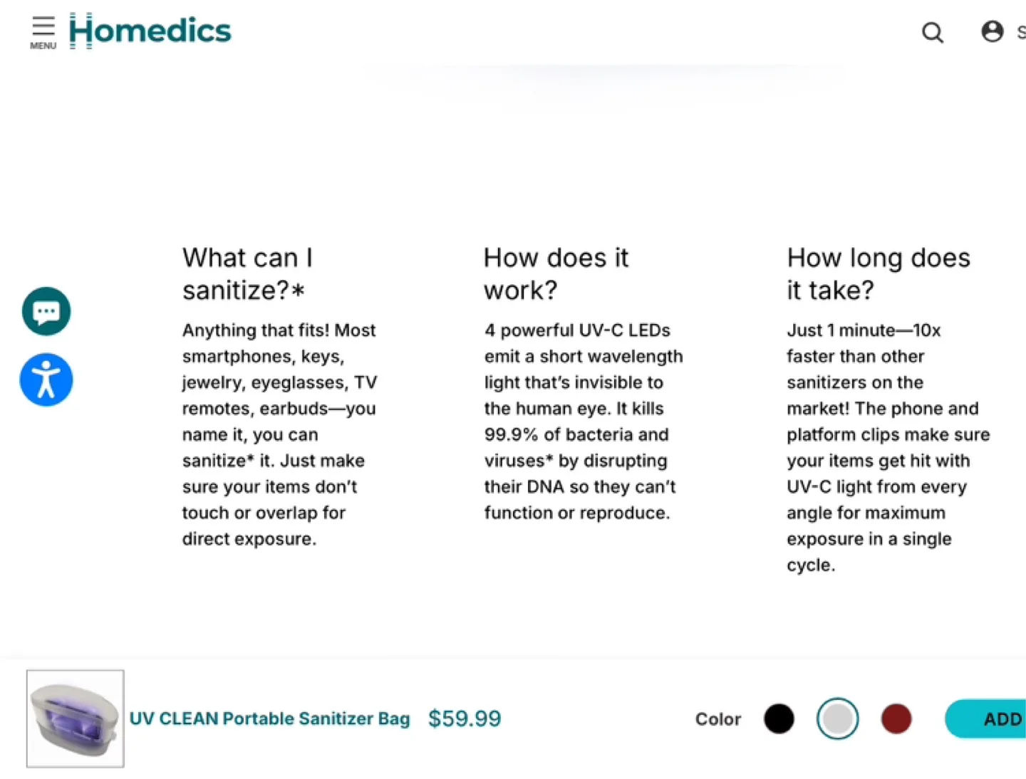 Homedics UV-Clean Portable Sanitizer Bag image indicator(8)