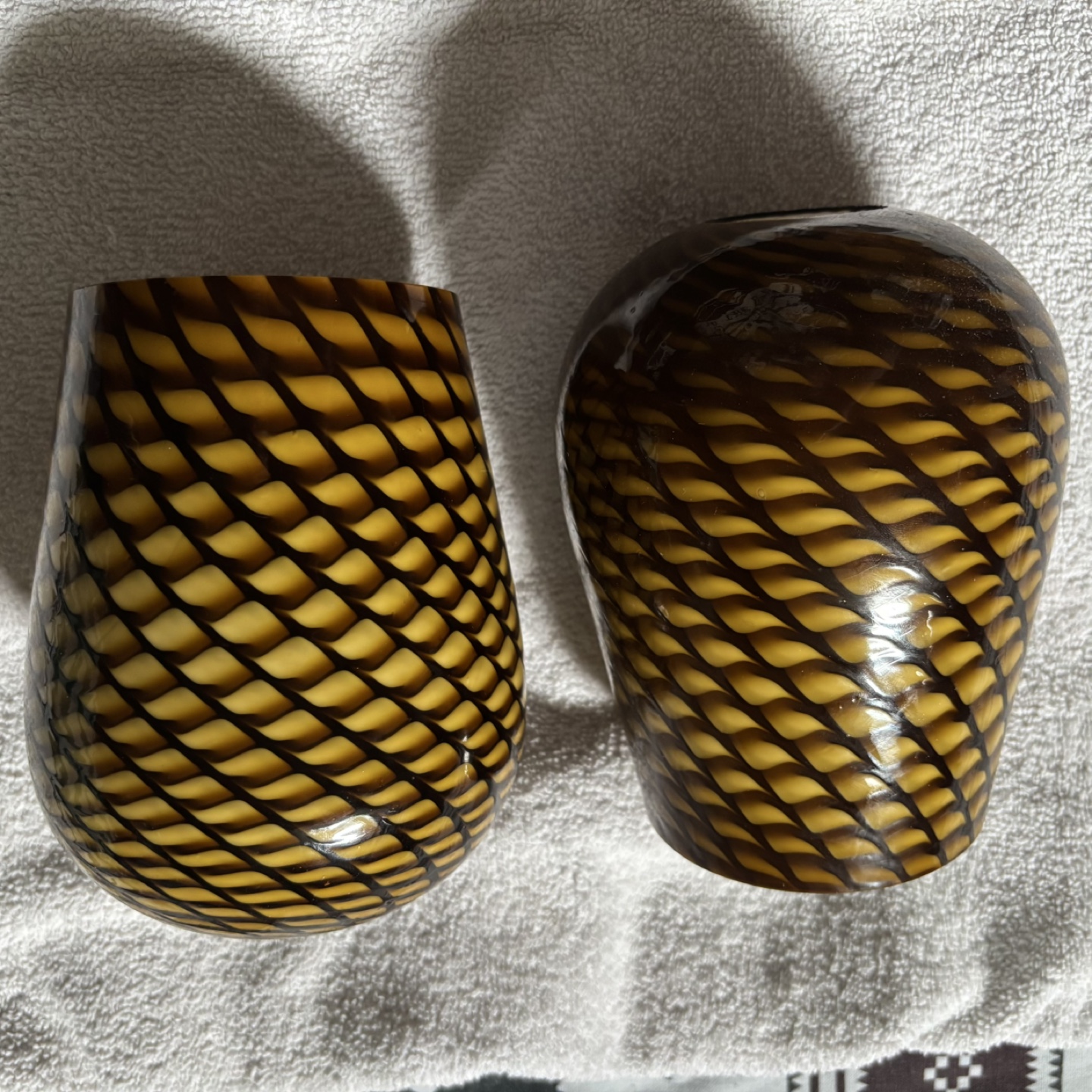 Set of two brown and beige glass lamp shades