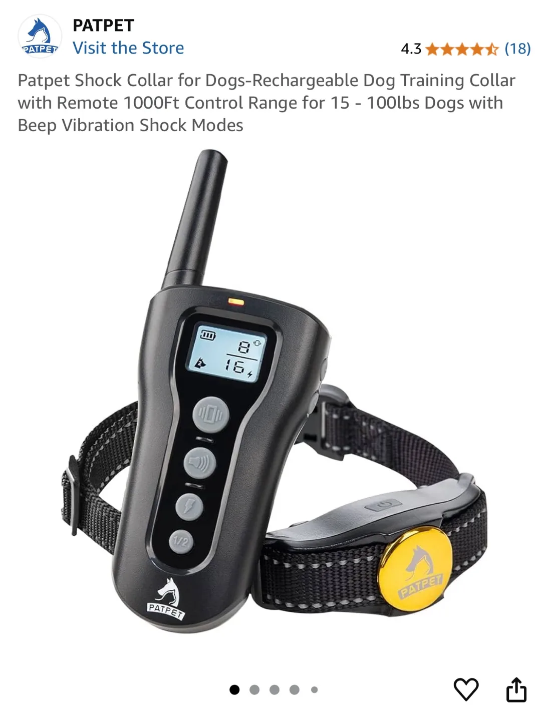 PATPET Rechargeable Dog Training Collar with Remote thumbnail