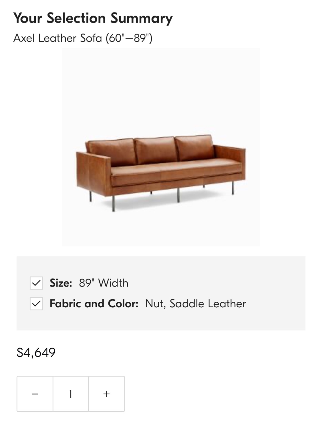 West Elm Axel Leather Sofa - 89" Saddle Leather - photo 2
