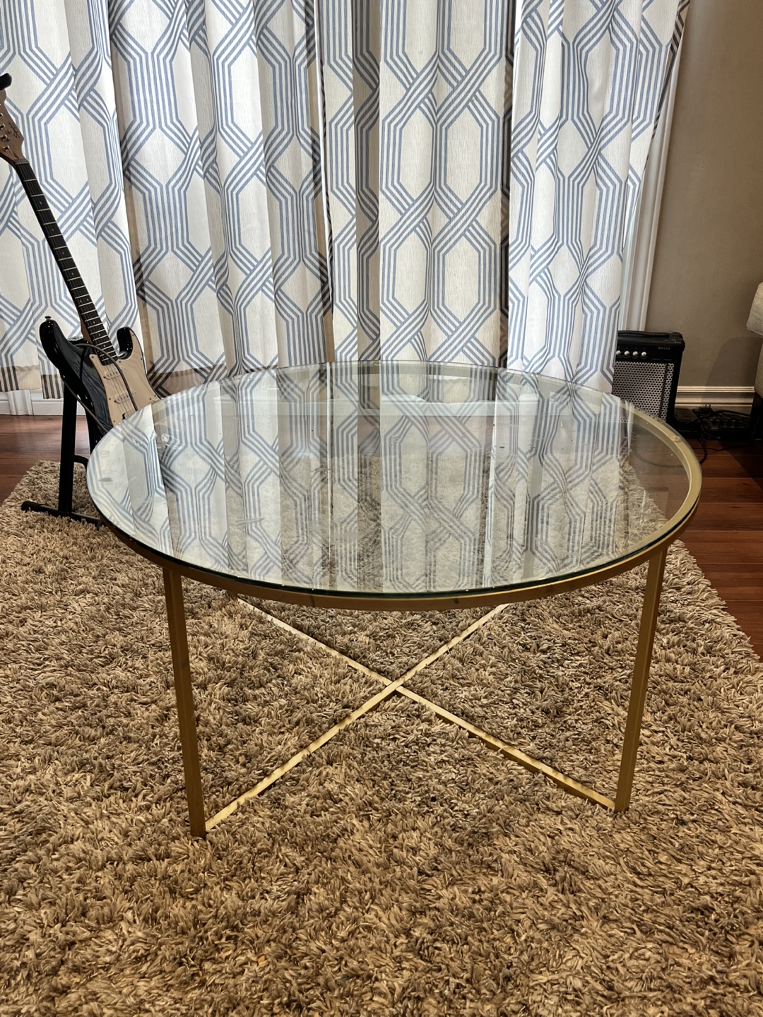 Round Glass Coffee Table with Gold Metal Frame