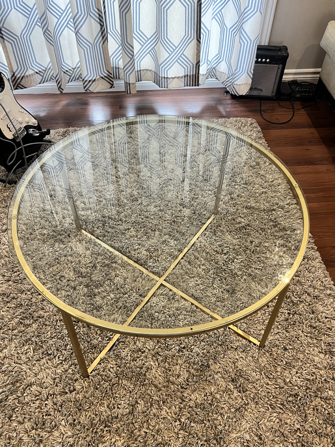 Round Glass Coffee Table with Gold Metal Frame - photo 2