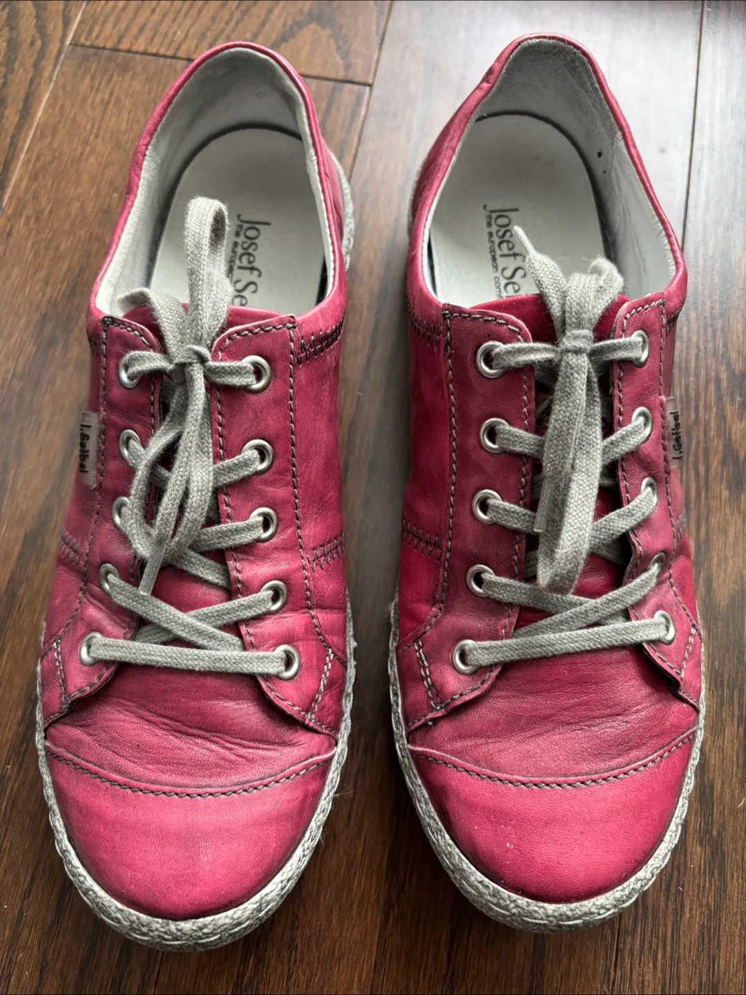 Josef Seibel Red Leather Lace Up Sneakers Size 38 EU image indicator(2)