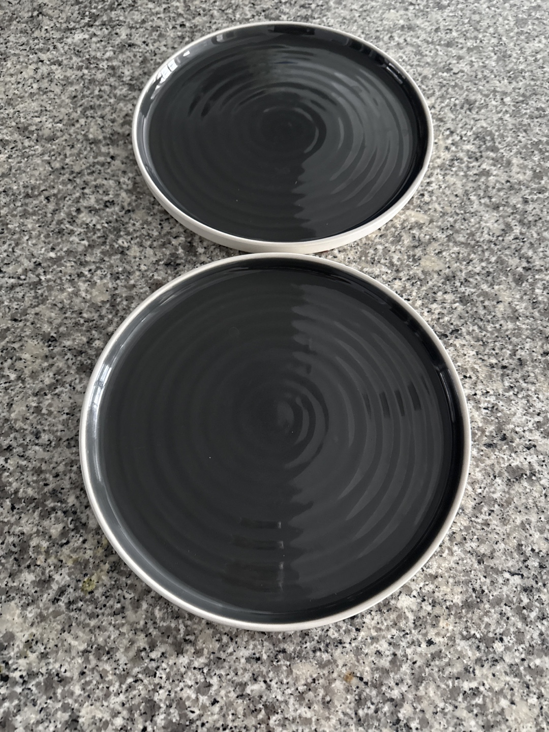 Set of Two Dark Grey Dinner Plates with White Rim