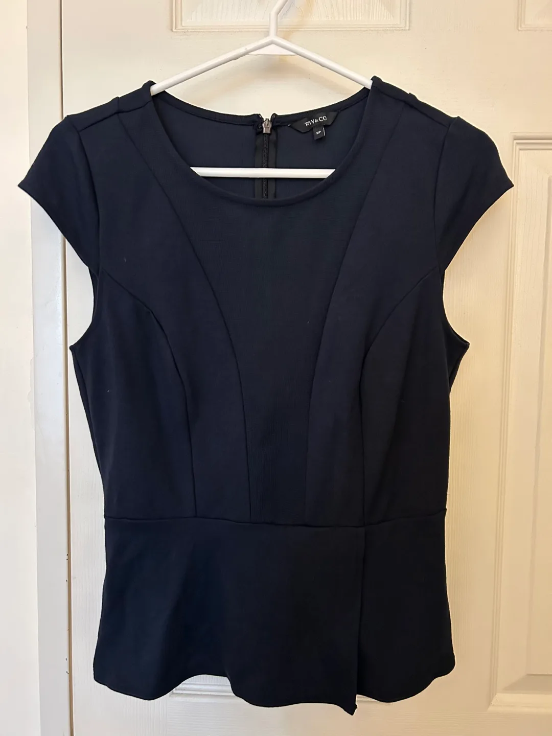 RW&CO. Navy Blue Peplum Top - Size Small image indicator(2)