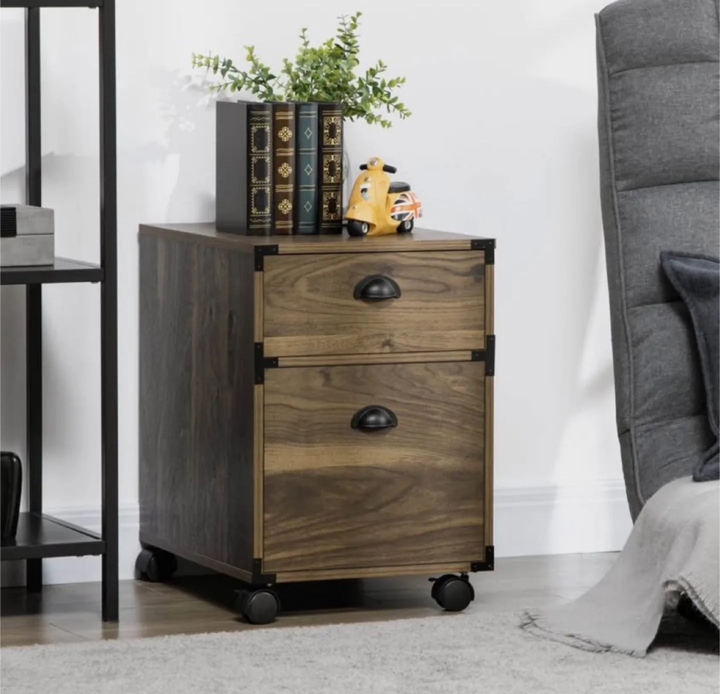 Two-Drawer Mobile File Cabinet - Walnut Finish thumbnail