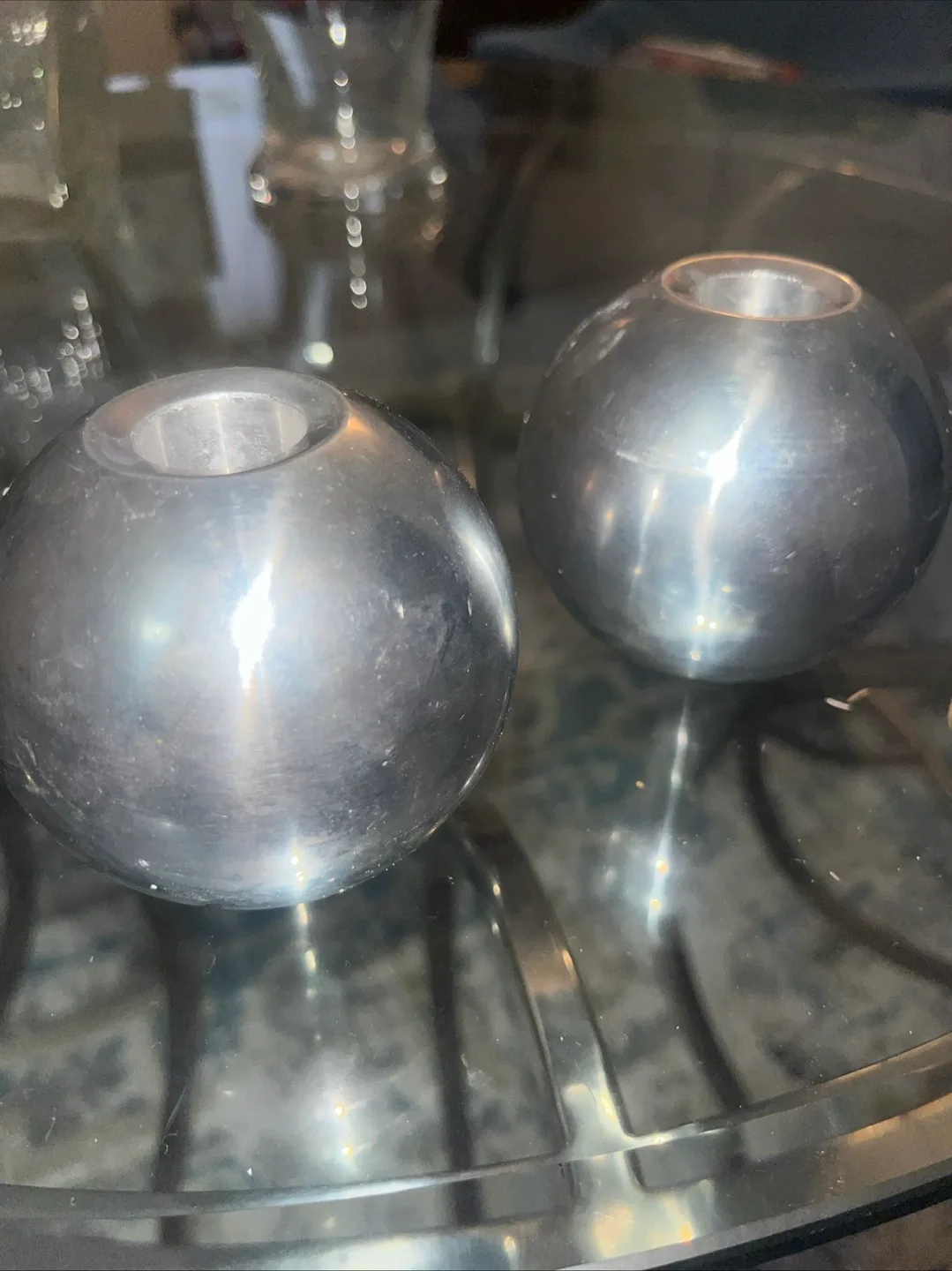 Pair of Modern Silver Metal Candle Holders image indicator(3)