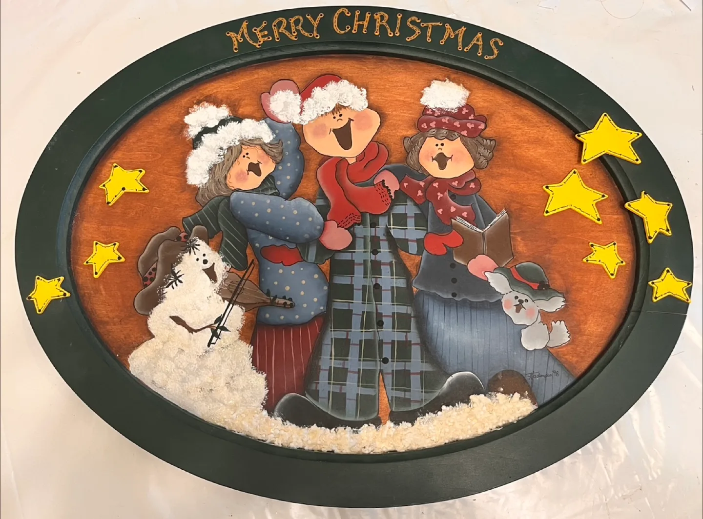Hand-painted Christmas Carolers Oval Plaque image indicator(4)