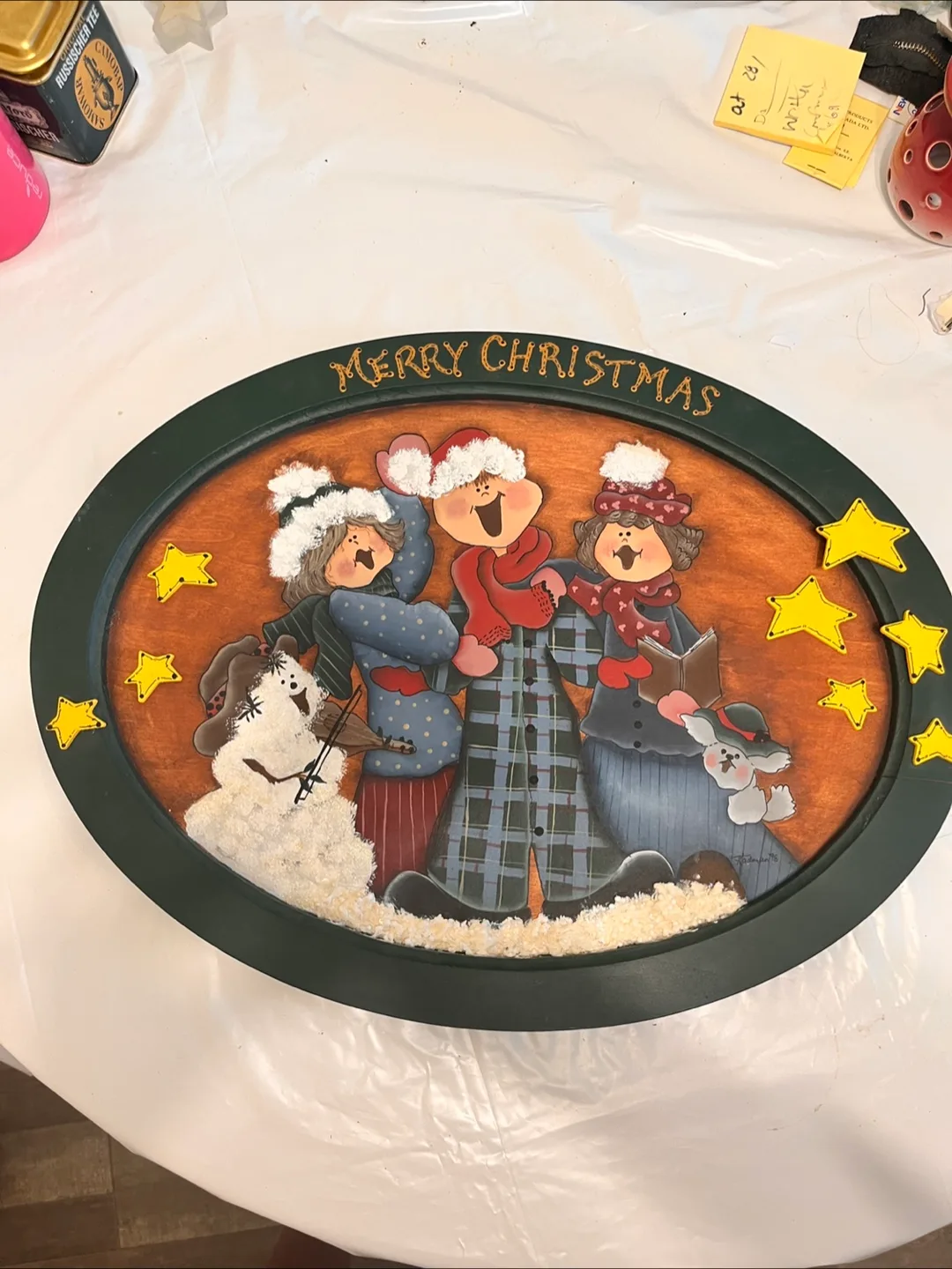 Hand-painted Christmas Carolers Oval Plaque image indicator(5)