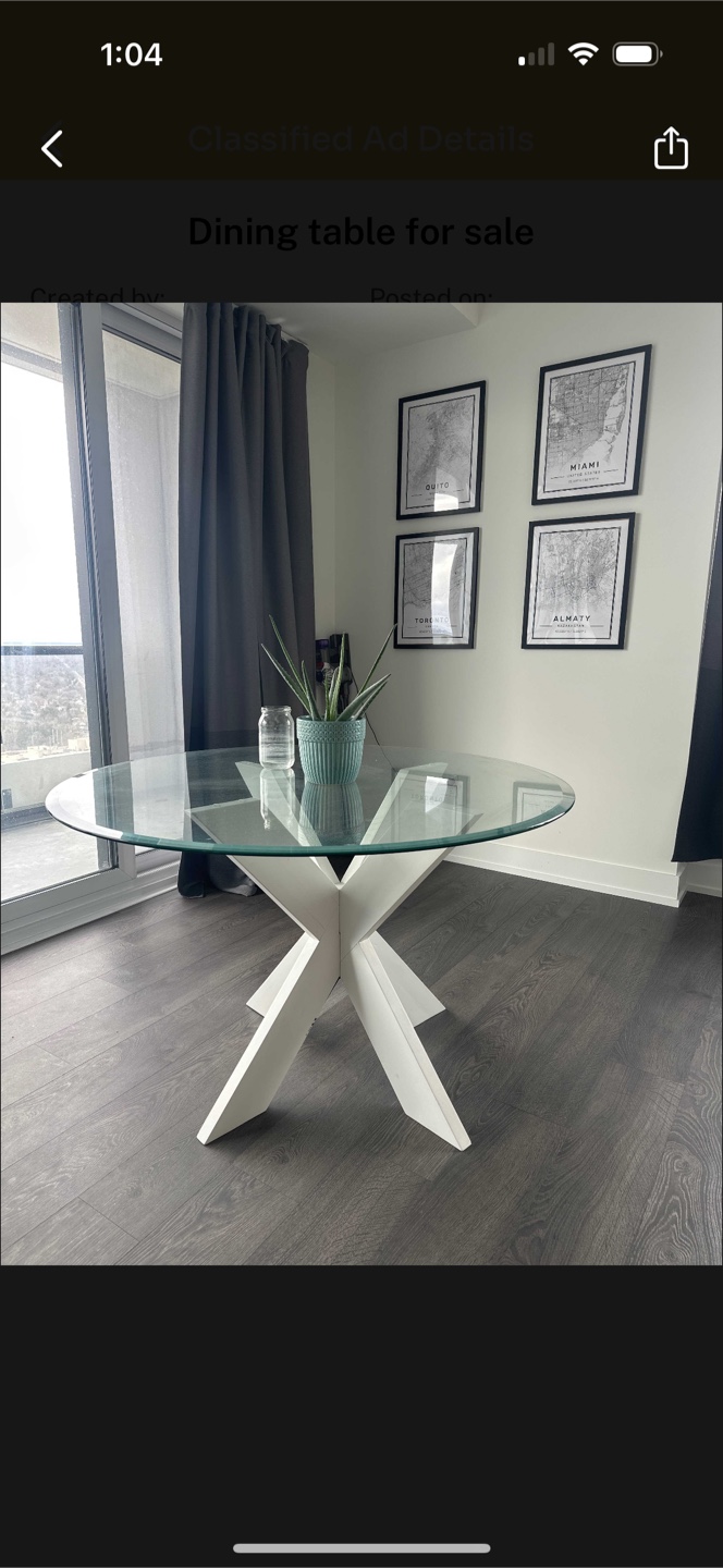 48" Round Glass Dining Table with White Base