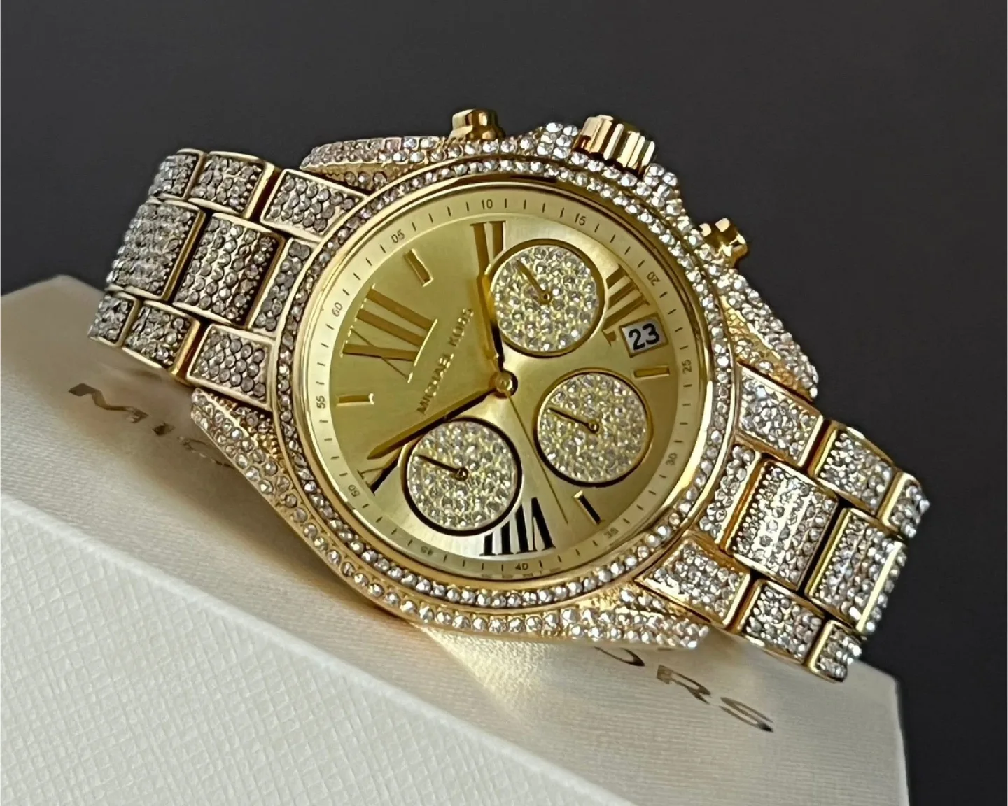 Michael Kors Women’s Mini Bradshaw Gold Dial Crystal Pavé Watch thumbnail