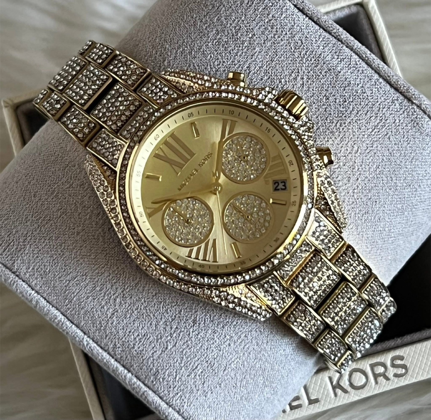 Michael Kors Women’s Mini Bradshaw Gold Dial Crystal Pavé Watch - photo 4