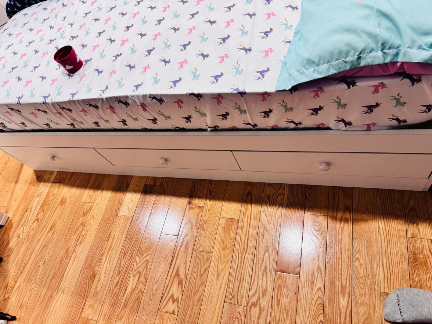 White twin Platform Bed with Storage and one night table - photo 2