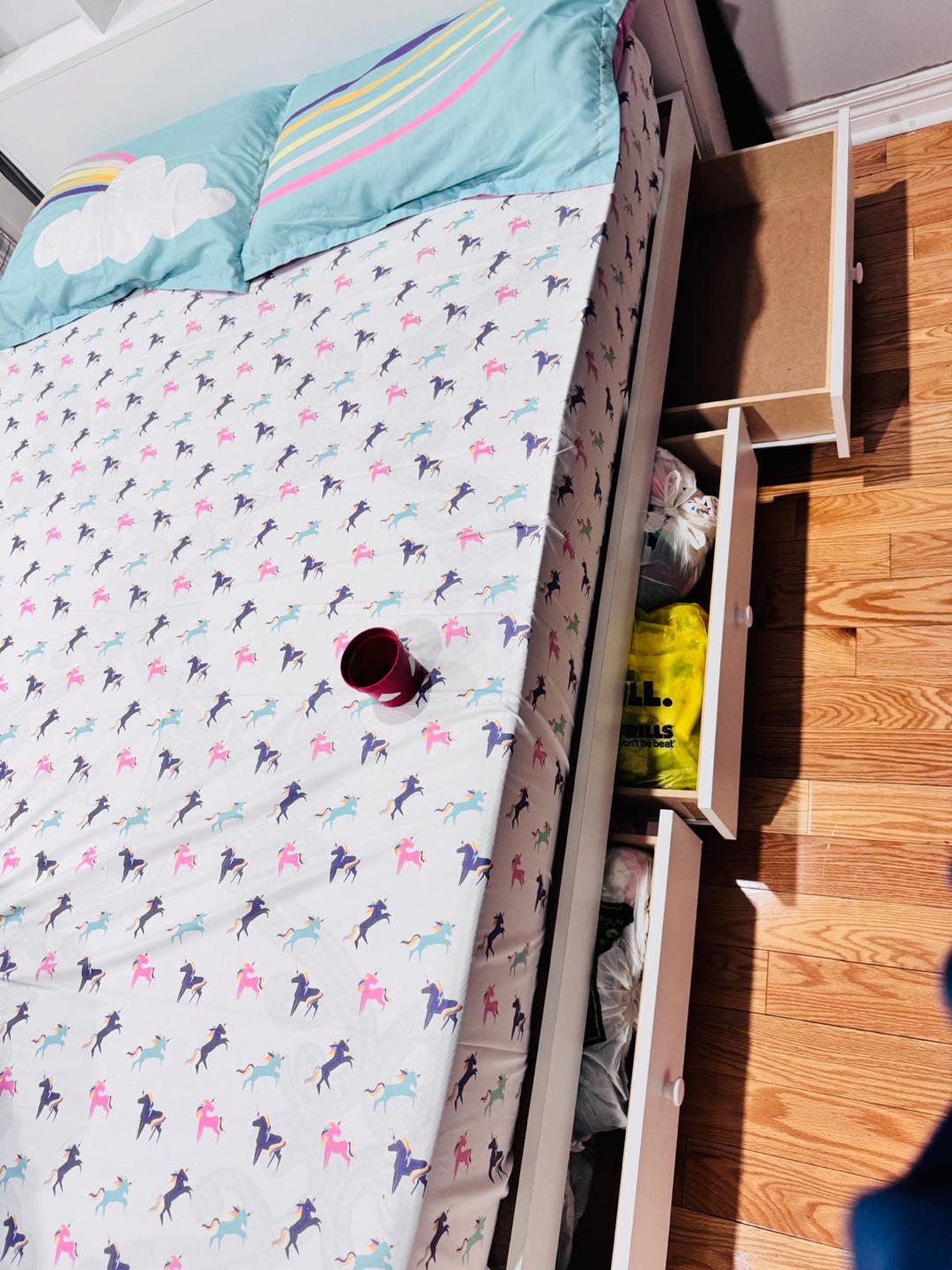 White twin Platform Bed with Storage and one night table - photo 3