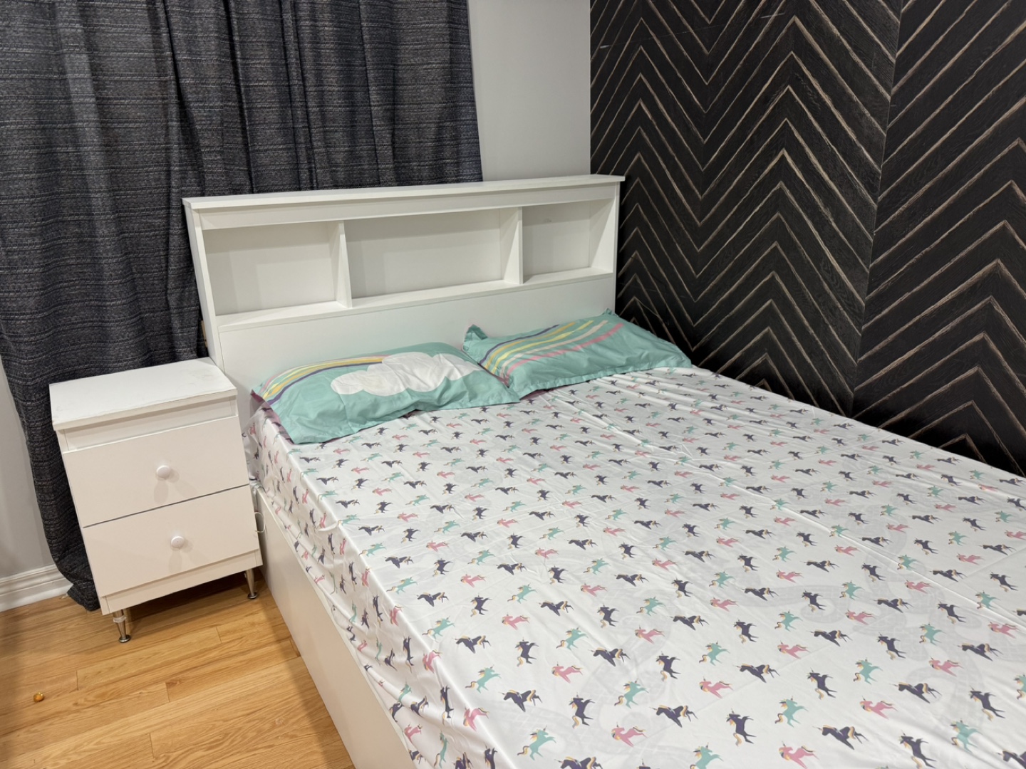 White twin Platform Bed with Storage and one night table - photo 4