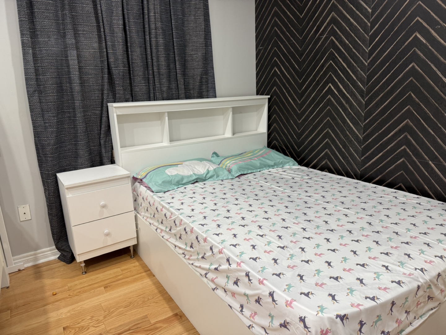 White twin Platform Bed with Storage and one night table