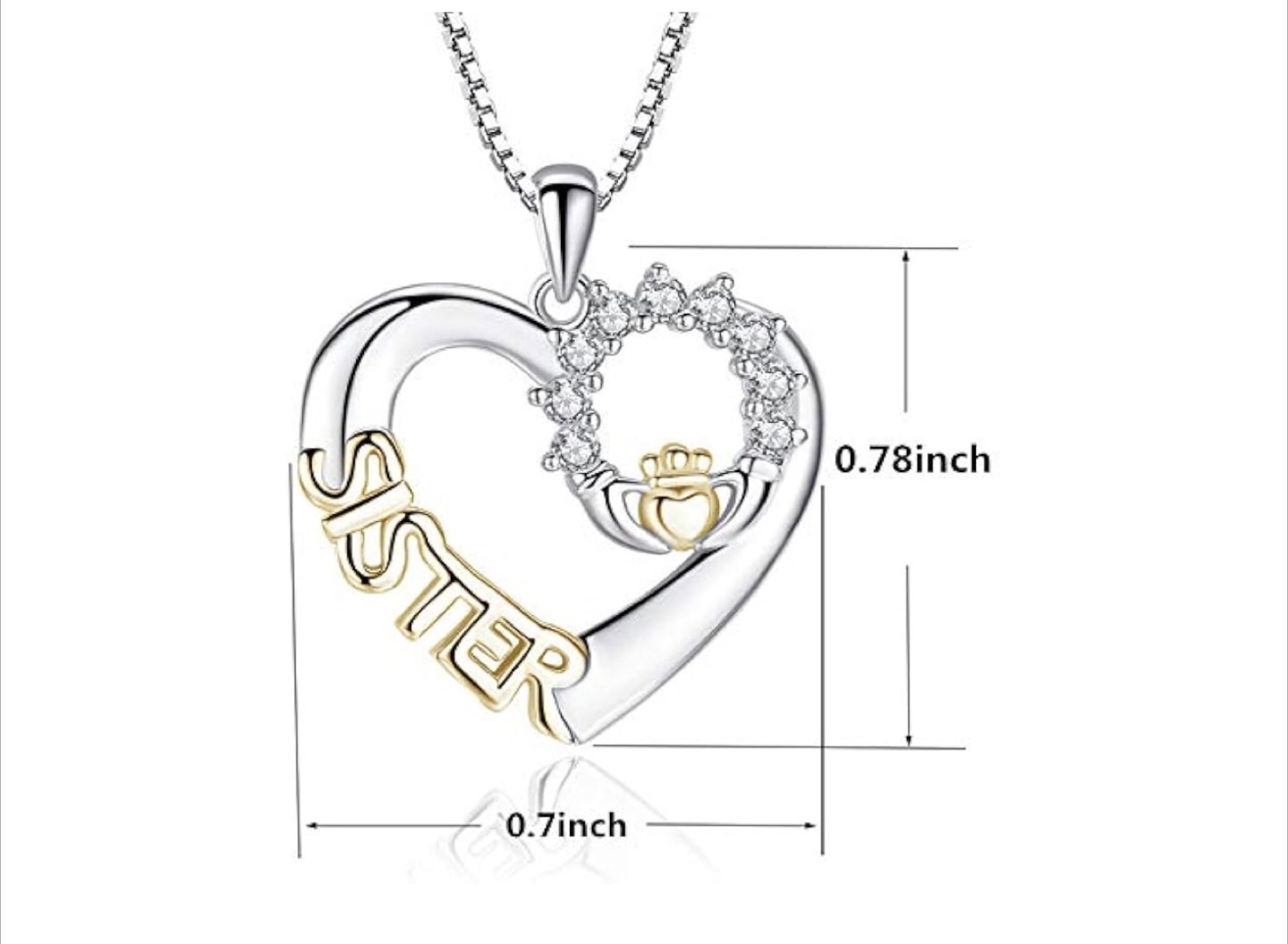 Stainless Steel Sister Heart Claddagh Necklace - photo 2