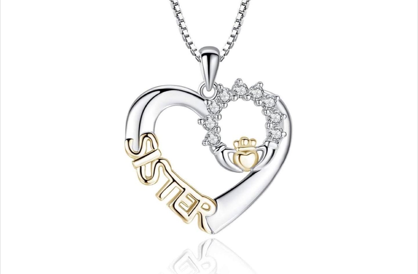 Stainless Steel Sister Heart Claddagh Necklace
