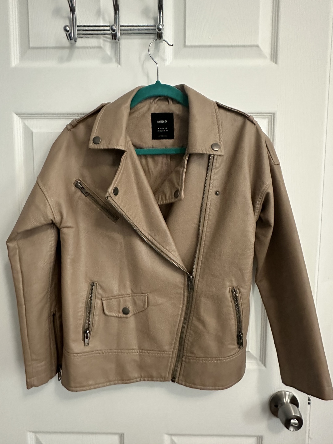 Cotton On Women's Tan Vegan Faux Leather Moto Jacket