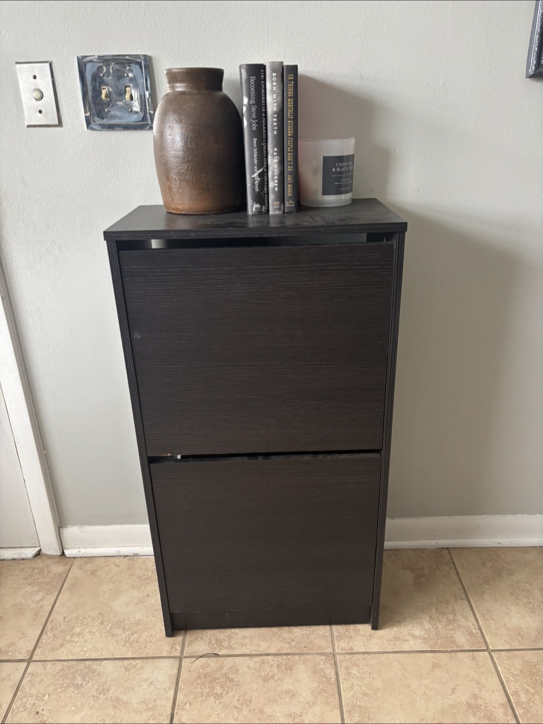 Black Wooden 2-Tier Shoe Cabinet