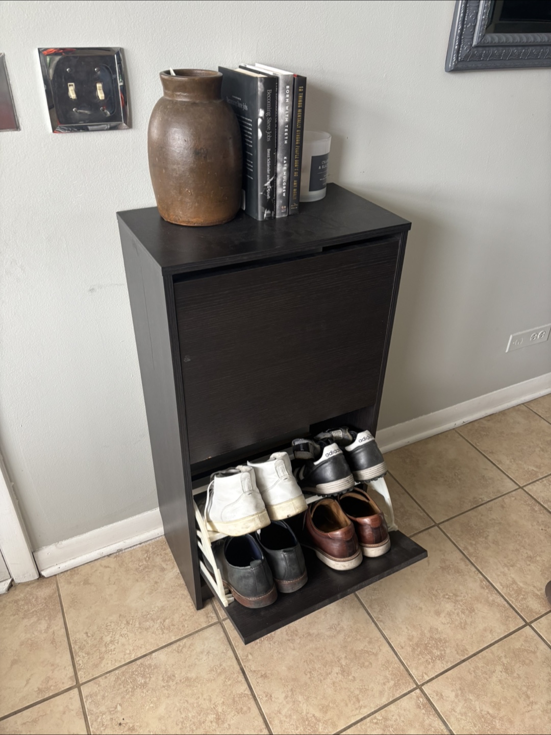 Black Wooden 2-Tier Shoe Cabinet - photo 2
