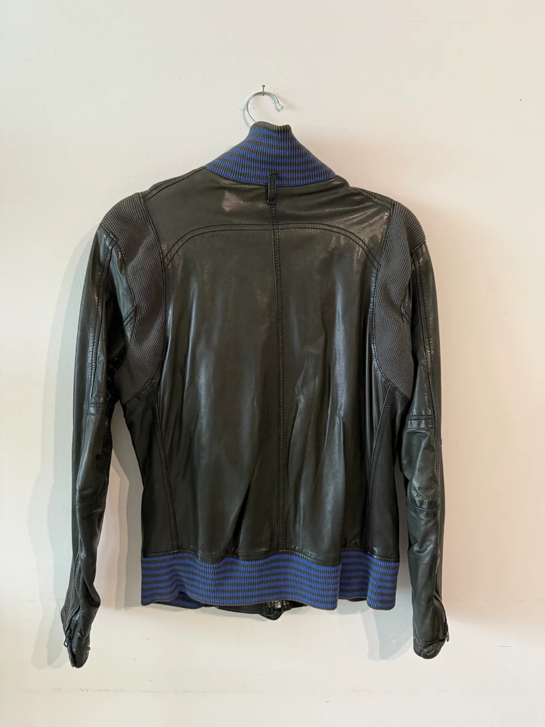Diesel Leather Jacket w/ Striped Ribs - Medium image indicator(2)