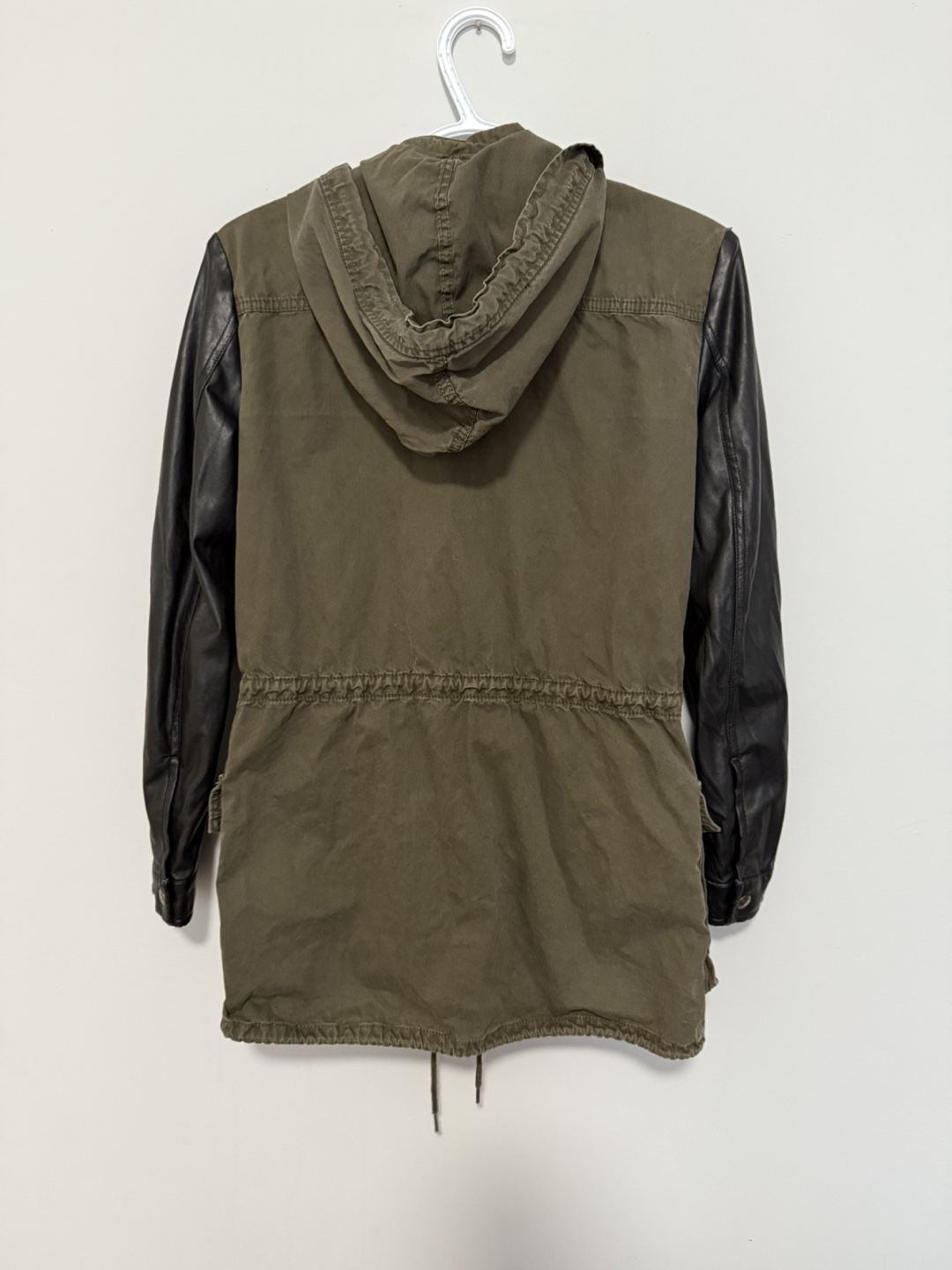 Olive Green Anorak with Faux Leather Sleeves - photo 3